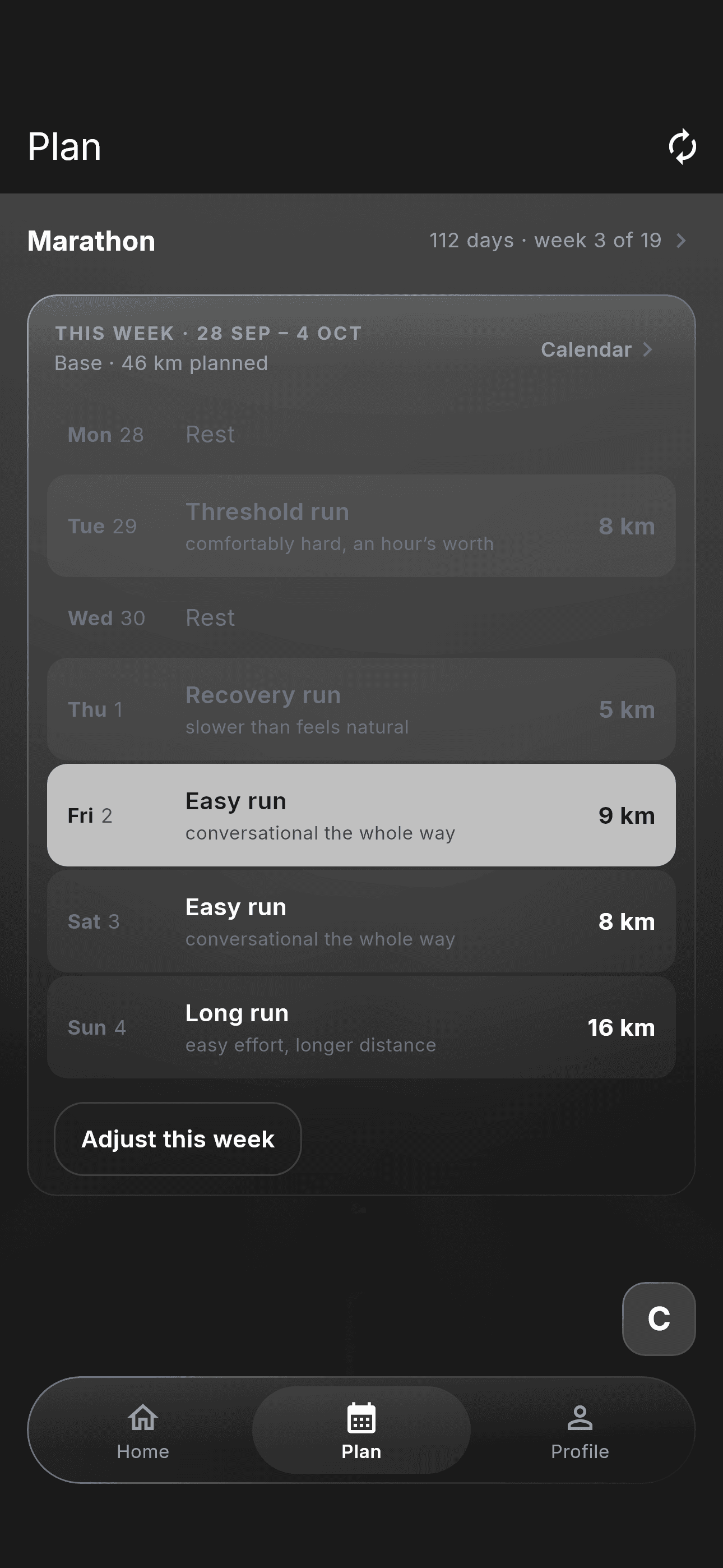 Run's plan for a marathon: this week's sessions, day by day.